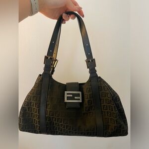 Vintage Fendi FF Logo Black Canvas Bag
